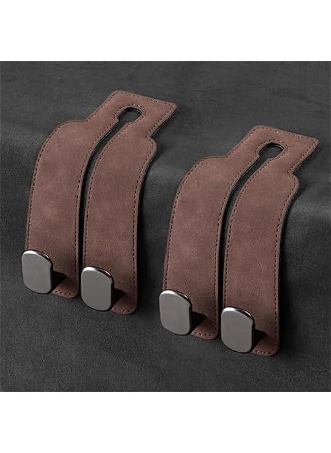 FYLX Headrest Hooks for Car Leather Car Seat Headrest Hooks Universal Leather Car Seat Storage Hanger Ideal for Purse Coats Umbrellas Grocery BagsOrganization Accessories Brown  - Image 1