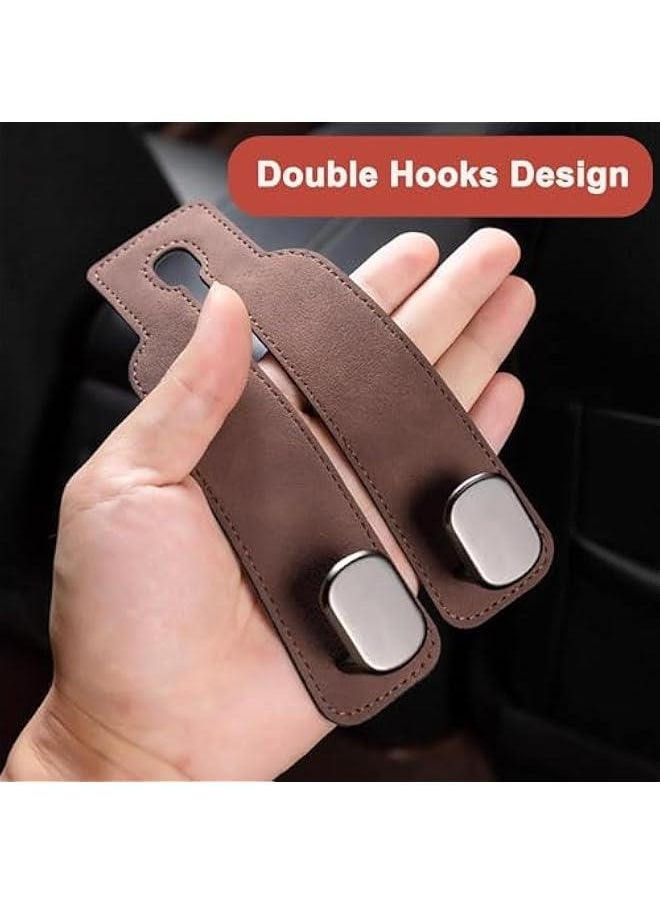 FYLX Headrest Hooks for Car Leather Car Seat Headrest Hooks Universal Leather Car Seat Storage Hanger Ideal for Purse Coats Umbrellas Grocery BagsOrganization Accessories Brown  - Image 2