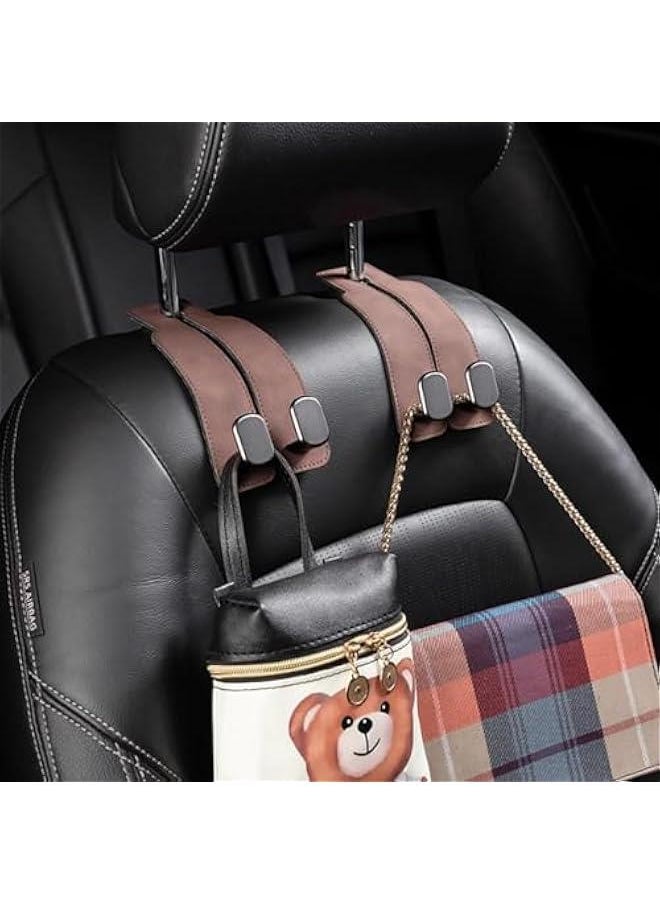FYLX Headrest Hooks for Car Leather Car Seat Headrest Hooks Universal Leather Car Seat Storage Hanger Ideal for Purse Coats Umbrellas Grocery BagsOrganization Accessories Brown  - Image 4