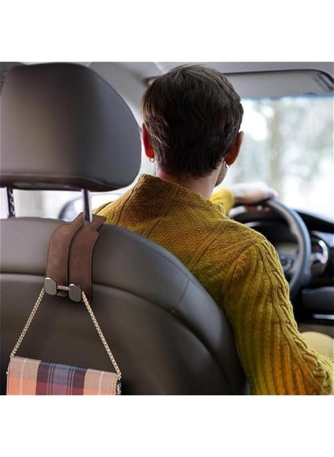 FYLX Headrest Hooks for Car Leather Car Seat Headrest Hooks Universal Leather Car Seat Storage Hanger Ideal for Purse Coats Umbrellas Grocery BagsOrganization Accessories Brown  - Image 5