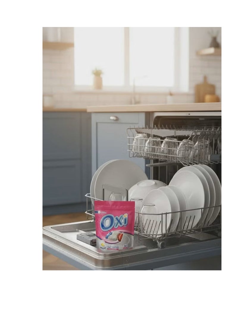 أوكسي كبسولات برايت لغسالة الأطباق تركيبة إنزيمية متكاملة قوية على الشحوم برائحة الليمون من اوكسي، 30 كبسولة - Image 3