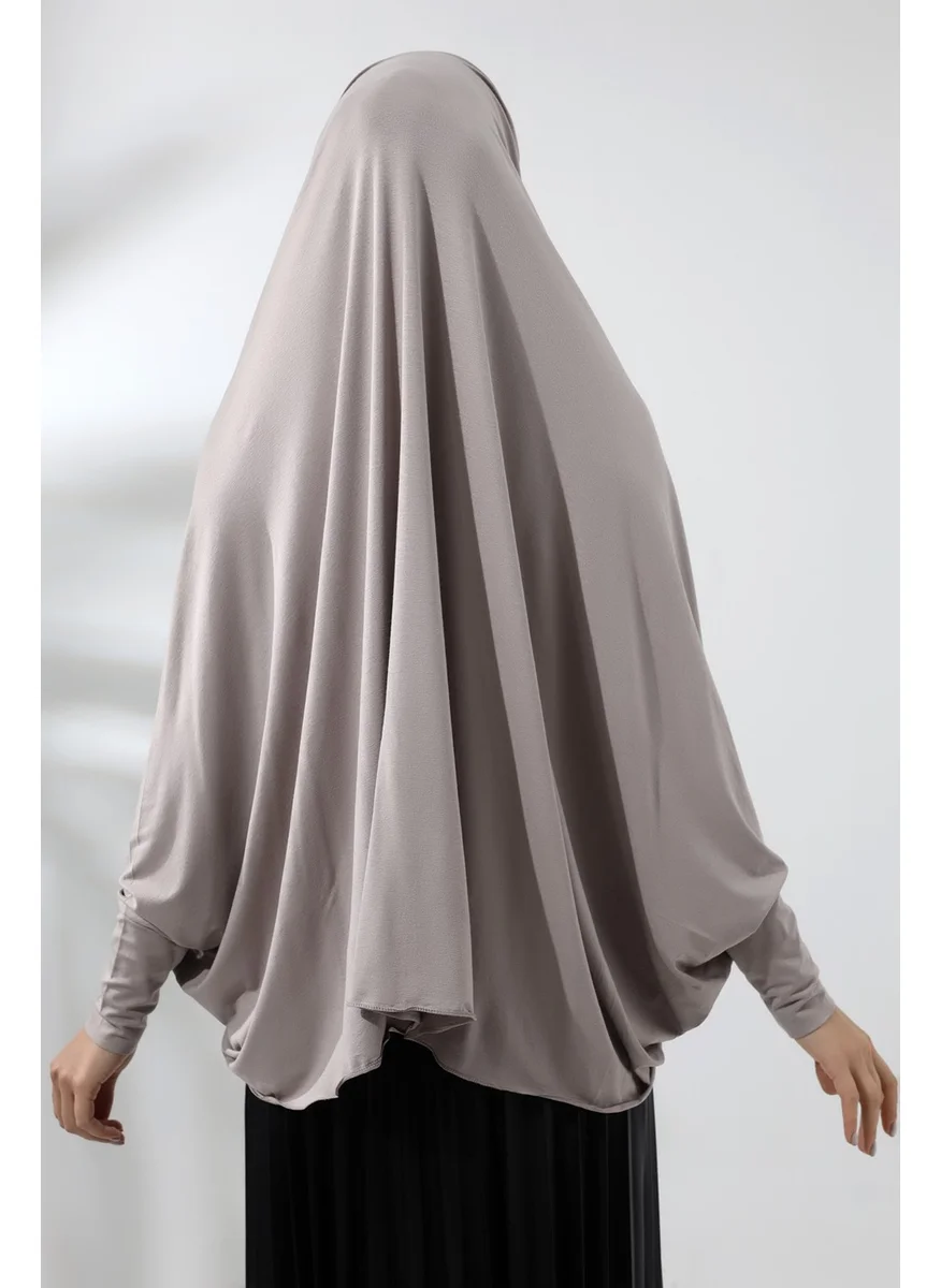 İhvan Online Mink Ready-made Practical Sultanbaş Hijab Sleeve Combed Cotton Soufflé Scarf Hijab