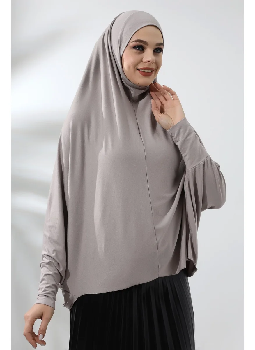 İhvan Online Mink Ready-made Practical Sultanbaş Hijab Sleeve Combed Cotton Soufflé Scarf Hijab