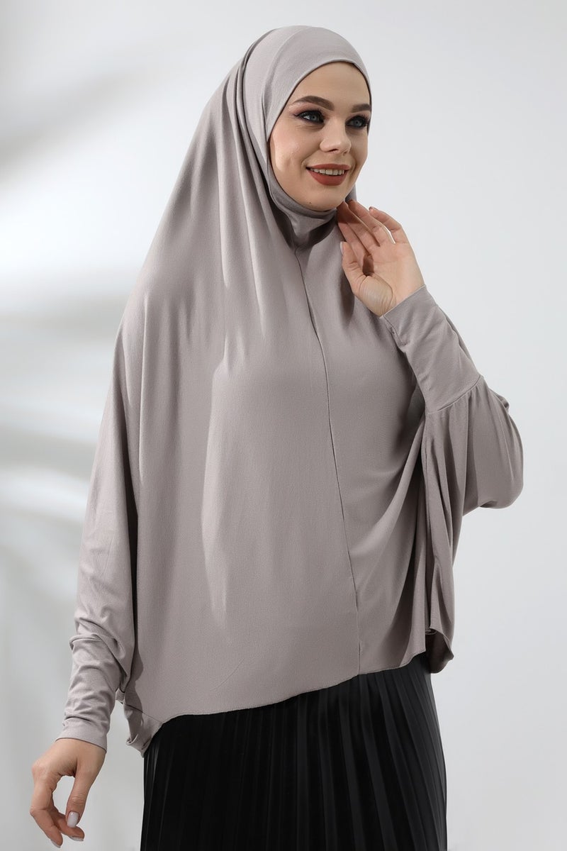 Mink Ready-made Practical Sultanbaş Hijab Sleeve Combed Cotton Soufflé Scarf Hijab