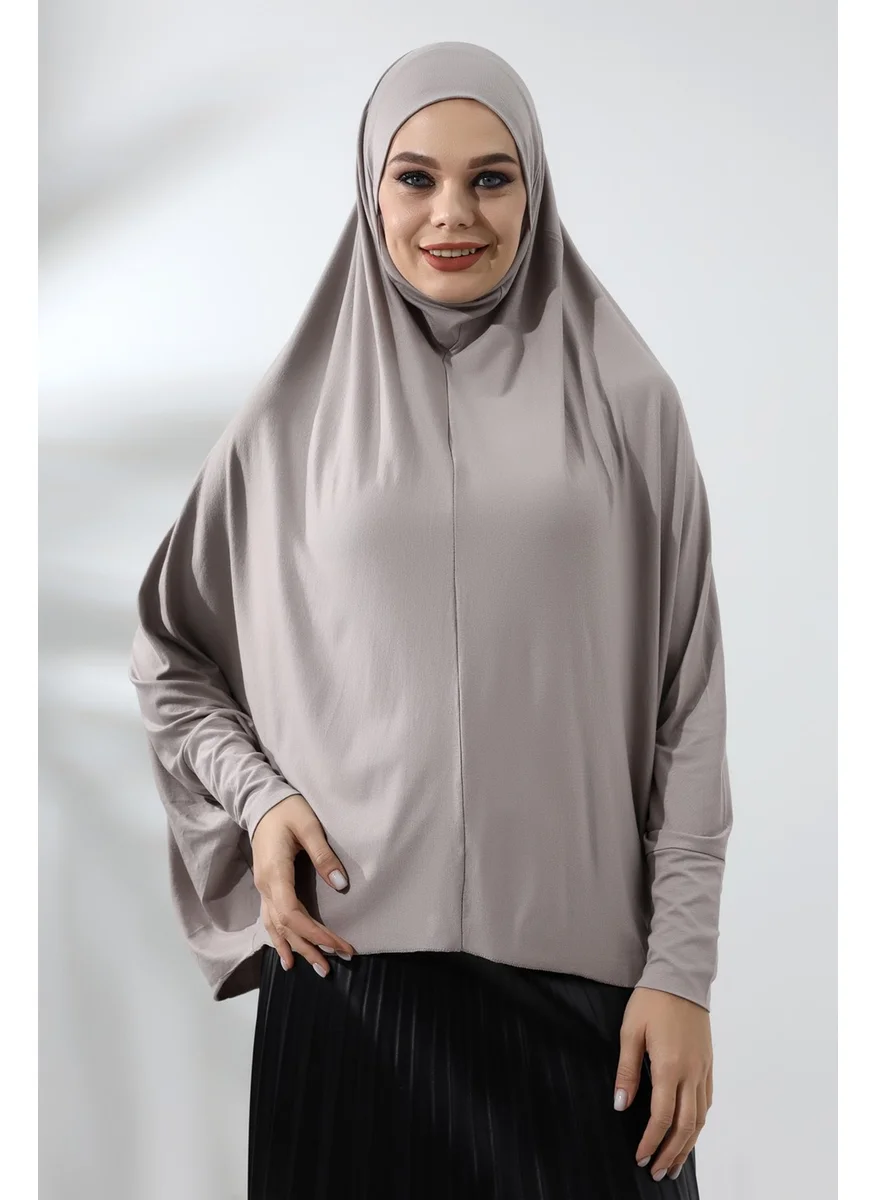 İhvan Online Mink Ready-made Practical Sultanbaş Hijab Sleeve Combed Cotton Soufflé Scarf Hijab