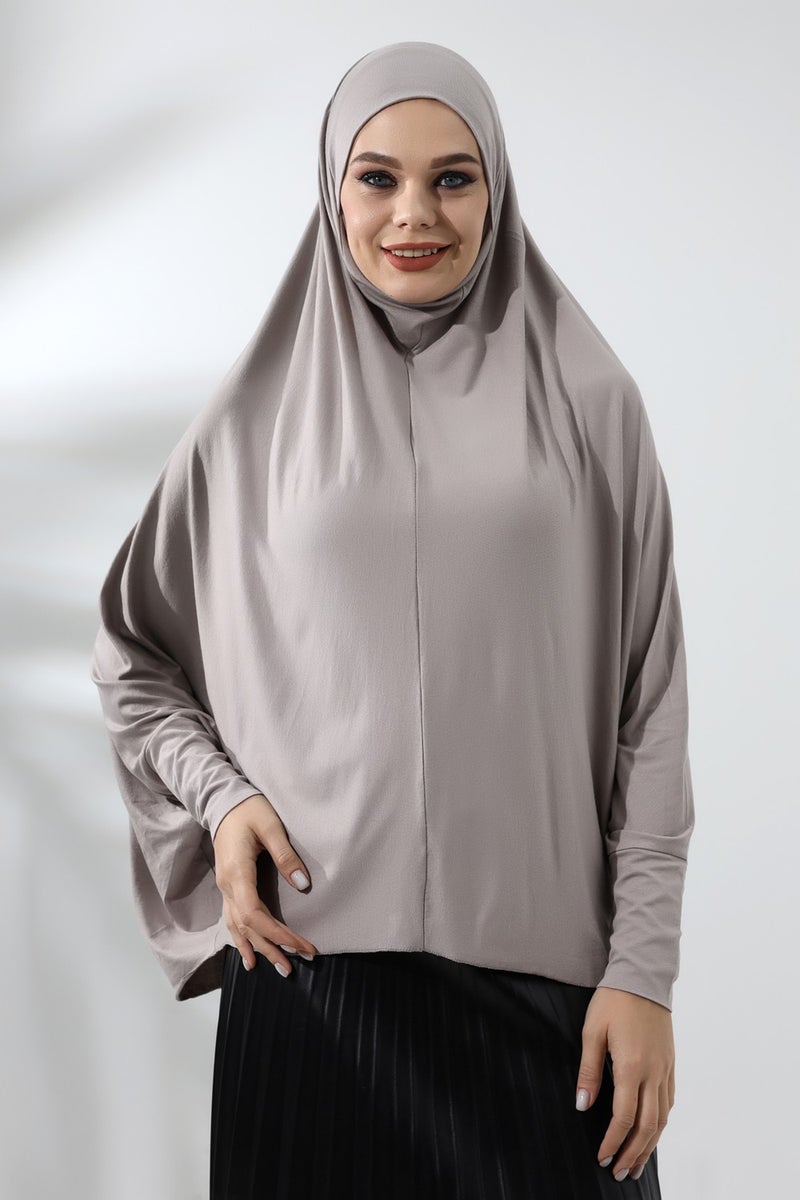 Mink Ready-made Practical Sultanbaş Hijab Sleeve Combed Cotton Soufflé Scarf Hijab