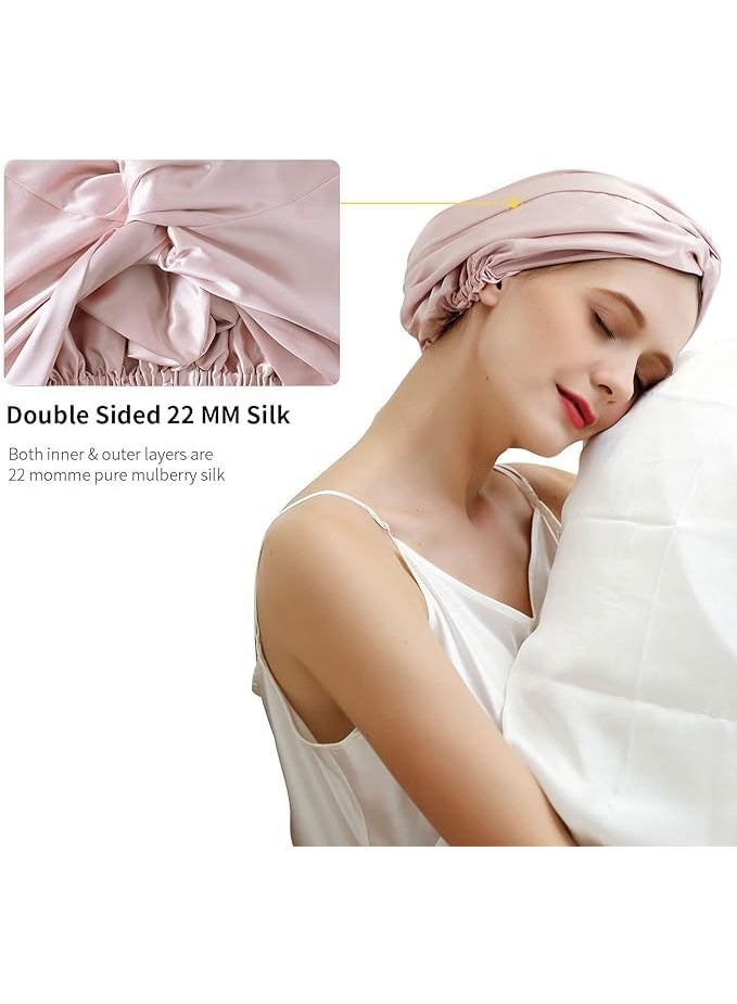 Satin Bonnet Sleep Bonnet Cap, Mulberry Silk Sleep Cap, Natural Silk Night Bonnet, Lightweight and Breathable, for Face Washing, Shower, Spa, Makeup and Hair Care, for Women and Girls  - Image 3