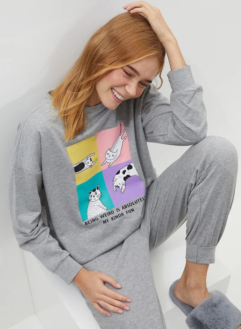 trendyol Round Neck T-Shirt & Pyjama Set