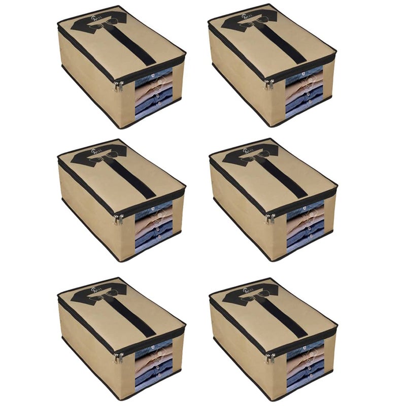 KIVYA KIVYA T Shirt Covers Storage Bags for wardrobe Organizers Shirts Organiser and Clothing Box For Closet Clothes Beige Non Woven Set of 6 - Image 1