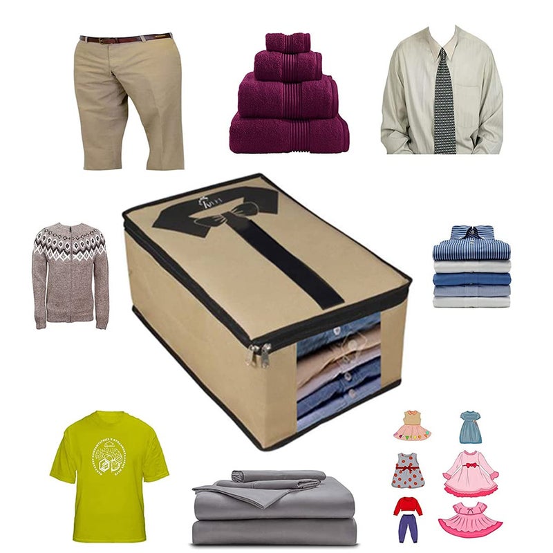 KIVYA KIVYA T Shirt Covers Storage Bags for wardrobe Organizers Shirts Organiser and Clothing Box For Closet Clothes Beige Non Woven Set of 6 - Image 4