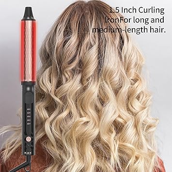 K&K KK Professional Infrared Dual Voltage Curling Iron 38mm Rose Gold Aluminium Barrel with Display for Temperature Control up to 232C - Image 5