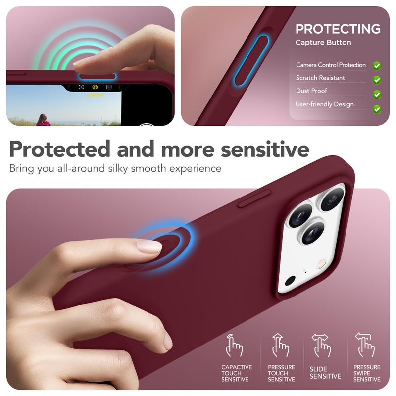 GONEZ Magnetic for iPhone 17 Pro Max Case, Compatible with MagSafe, [Screen Protector + Camera Lens Protector], Liquid Silicone Anti-Scratch Shockproof Protective Phone Case 6.9 inch, Maroon - Image 5