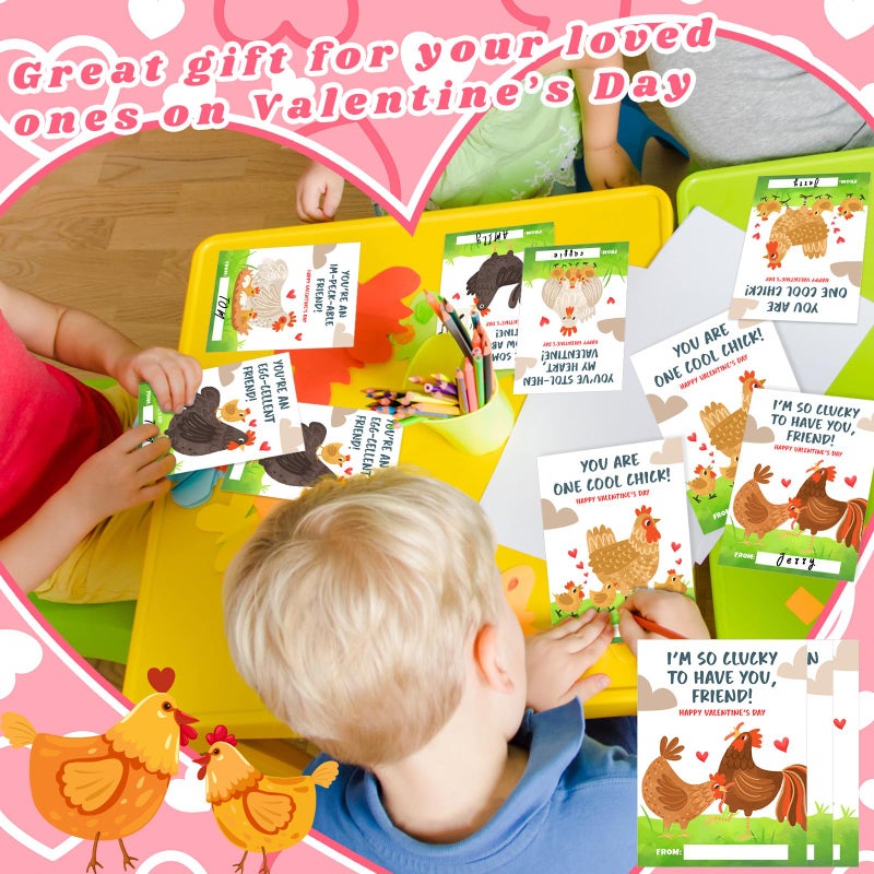 Demonwer 24 Pcs Valentine's Day Cards Cute Chicken Greeting Cards Chicken Valentine's Day Gift Tags Exchange Gifts for Party Favor - Image 5