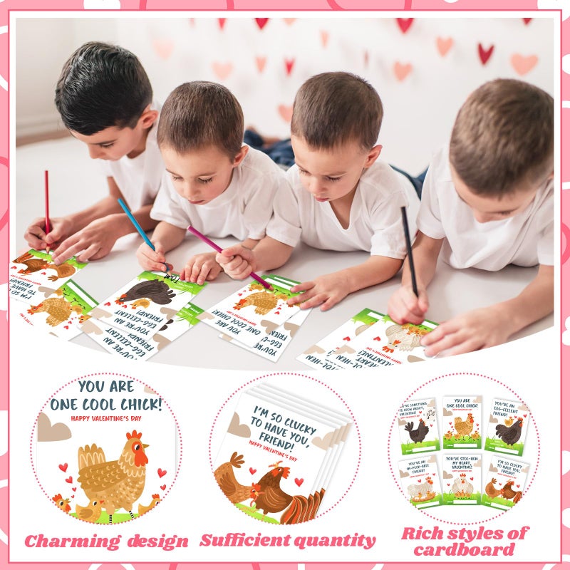 Demonwer 24 Pcs Valentine's Day Cards Cute Chicken Greeting Cards Chicken Valentine's Day Gift Tags Exchange Gifts for Party Favor - Image 3