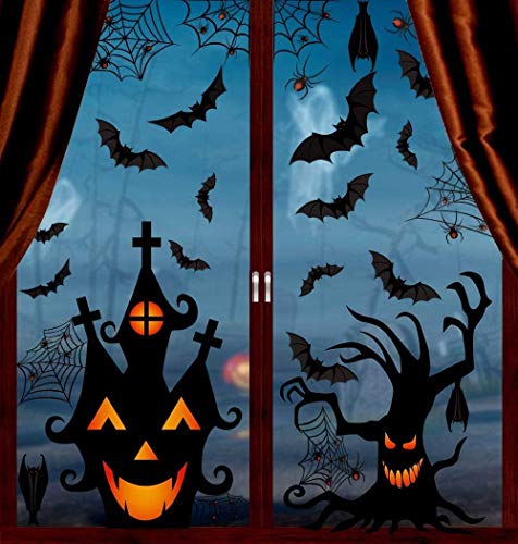 LOKIPA Halloween Window Clings Stickers 7Sheet Halloween Bats Spiders Window Cling Sticker Decal for Halloween Window Decoration
