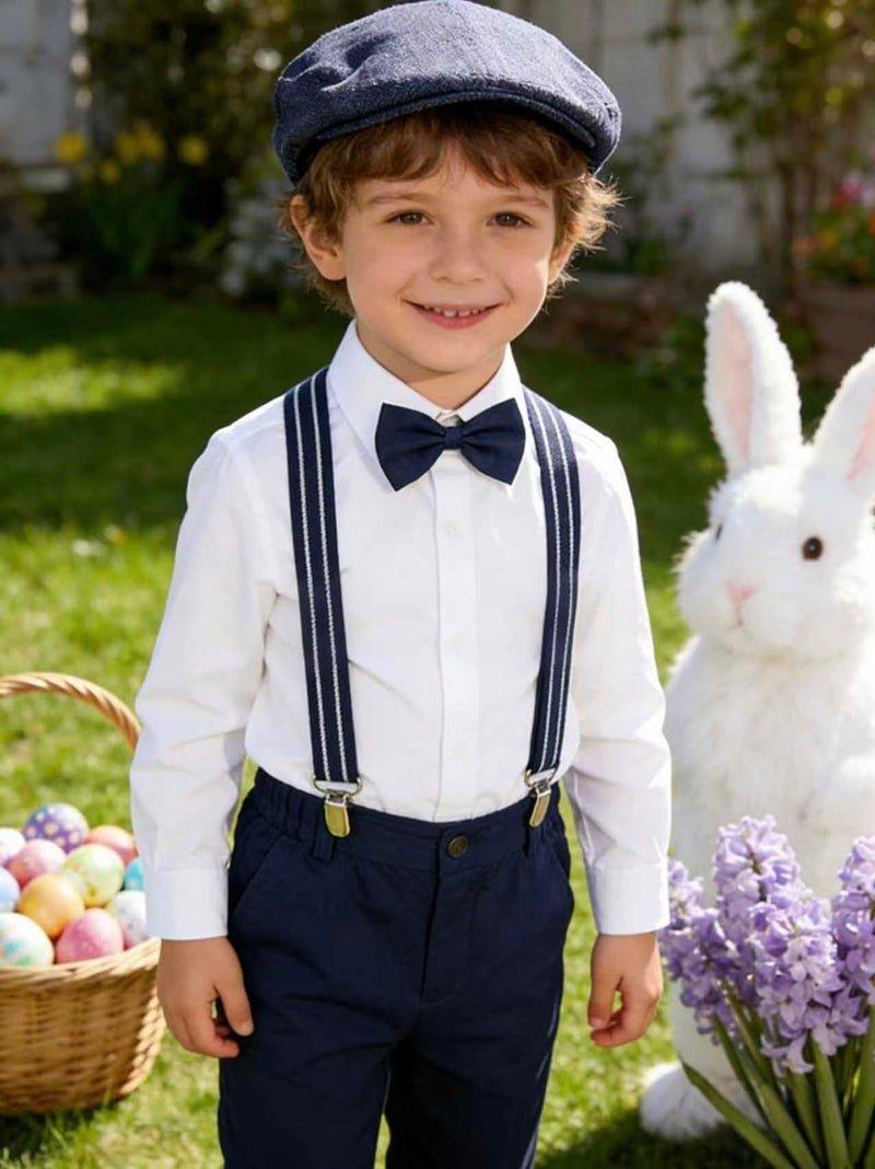 A&J DESIGN Toddler Blue Suspenders and Bow Tie Set Boys Newsboy Hats 1920s and Wedding Accessories Navy 6-12 Months - Image 2