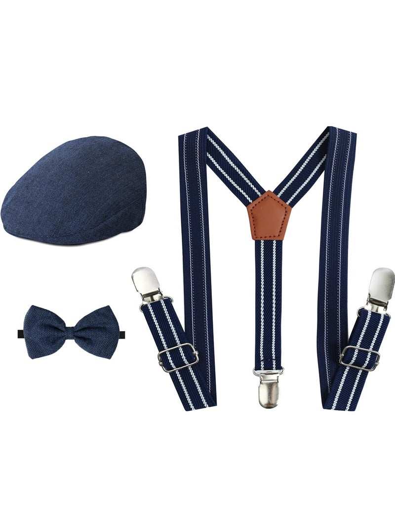 A&J DESIGN Toddler Blue Suspenders and Bow Tie Set Boys Newsboy Hats 1920s and Wedding Accessories Navy 6-12 Months - Image 1