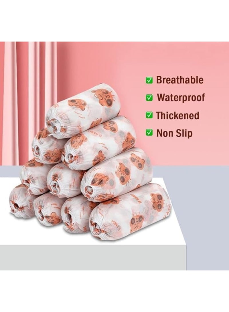 SYOSI Disposable Shoe Covers Non Slip Indoor Foot Protectors, Breathable Anti Dirt Shoe Protector for Home Office Clinic Travel, Thickened Waterproof Boot Covers for Men Women, 200 Counts Beige - Image 2