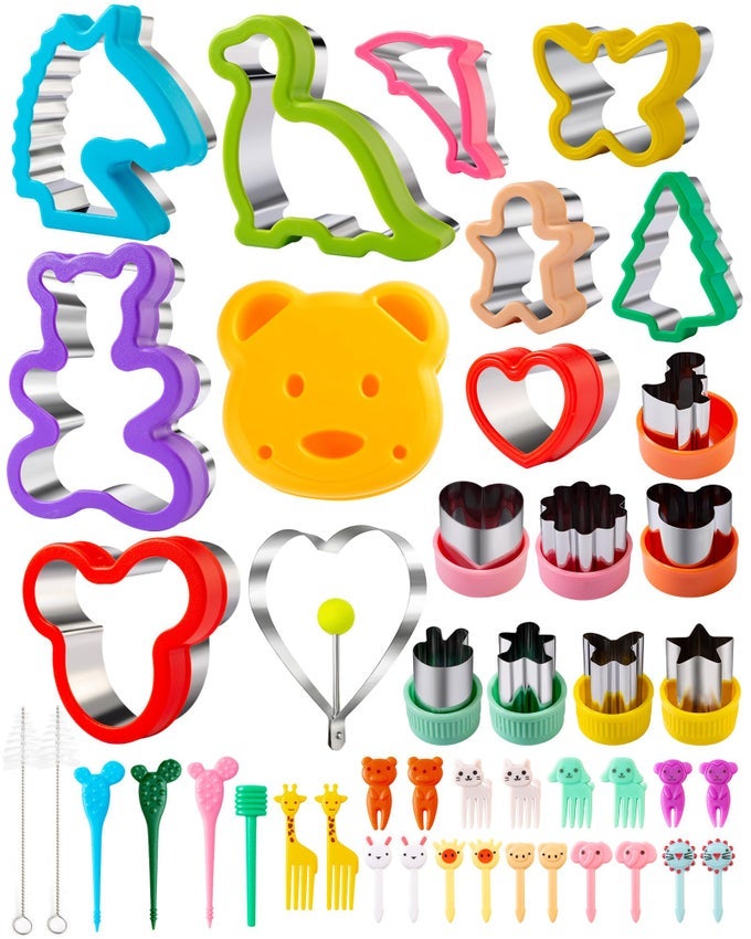 COOKIE CUTTERS 45 PIECES COOKIE CUTTERS SANDWICH CUTTERS FRUIT AND VEGETABLE CUTTER STAINLESS STEEL WITH FRUIT FORKS