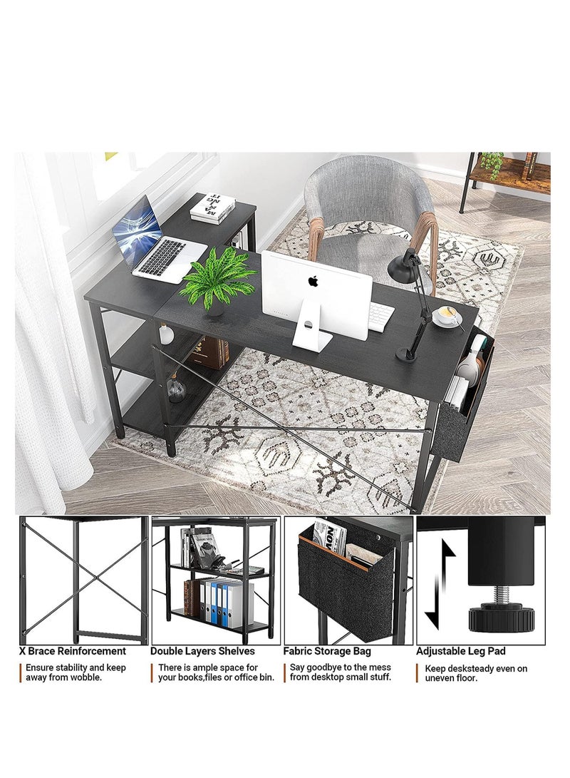 ZUIHAO L Shaped Computer Desk, L-Shaped Corner Desk with Reversible Storage Shelves for Home Office Workstation, Modern Simple Style Writing Desk Table with Storage Bag - Image 3