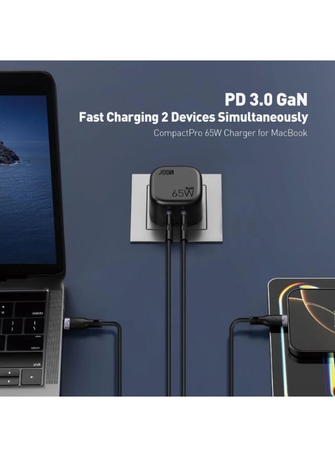 جودا شاحن جداري JODA فولت بود بقوة 65 واط بمنفذين تايب سي - اسود - Image 3