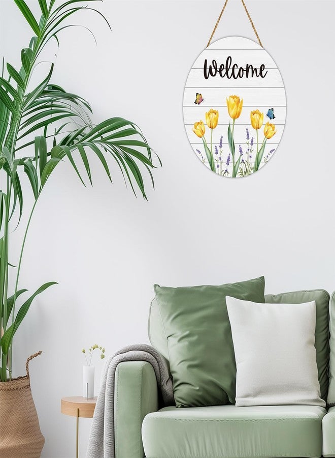 YUNKKIN Spring Decorations for Home Spring Door Decor Butterfly Tulip Wall Decor Wooden Tulip Wreaths for Front Door Hanger Welcome Sign for Porch Wall Indoor Home Decor(Yellow) - Image 5
