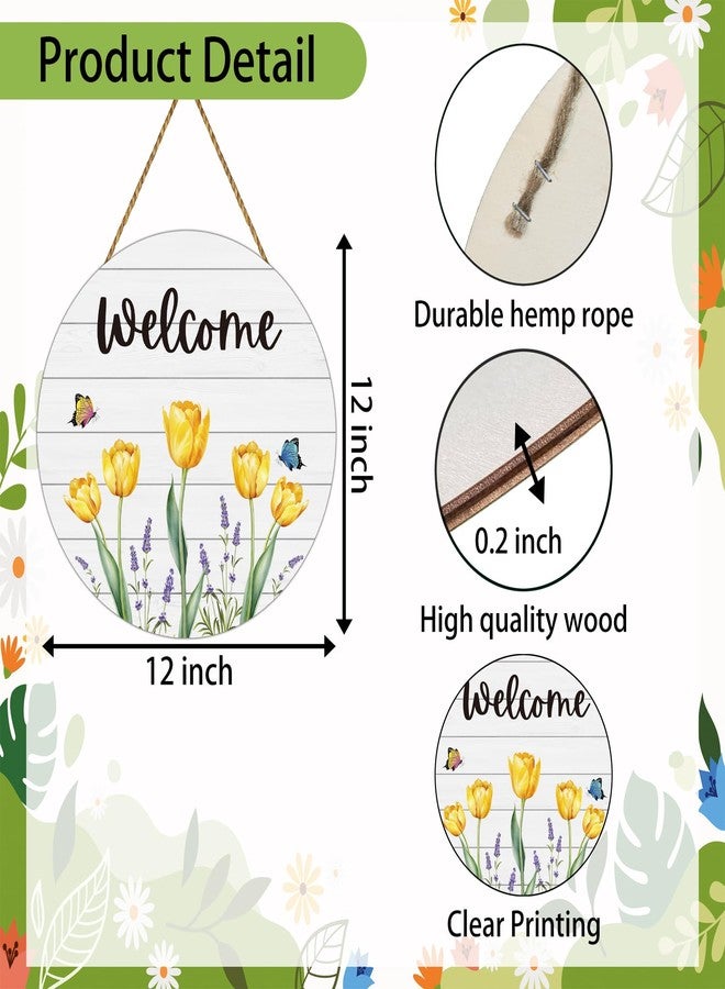 YUNKKIN Spring Decorations for Home Spring Door Decor Butterfly Tulip Wall Decor Wooden Tulip Wreaths for Front Door Hanger Welcome Sign for Porch Wall Indoor Home Decor(Yellow) - Image 2