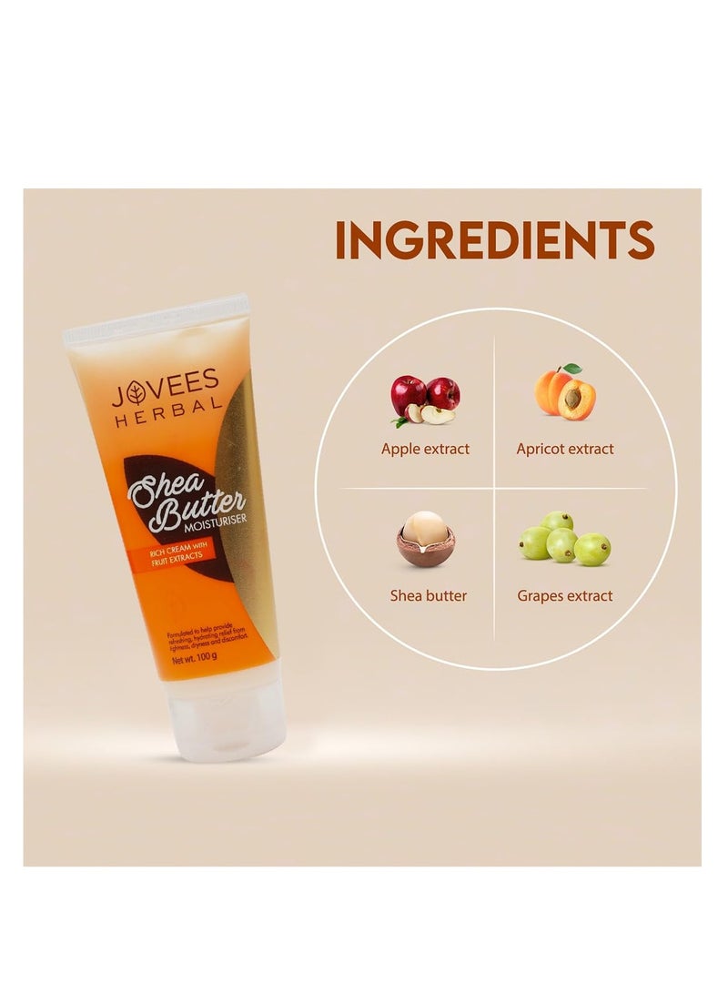 Jovees Herbal Shea Butter Moisturiser | With Shea Butter & Fruit Extracts | Reduces Skin Inflammation & Restores Hydration | For Normal & Dry Skin 100g