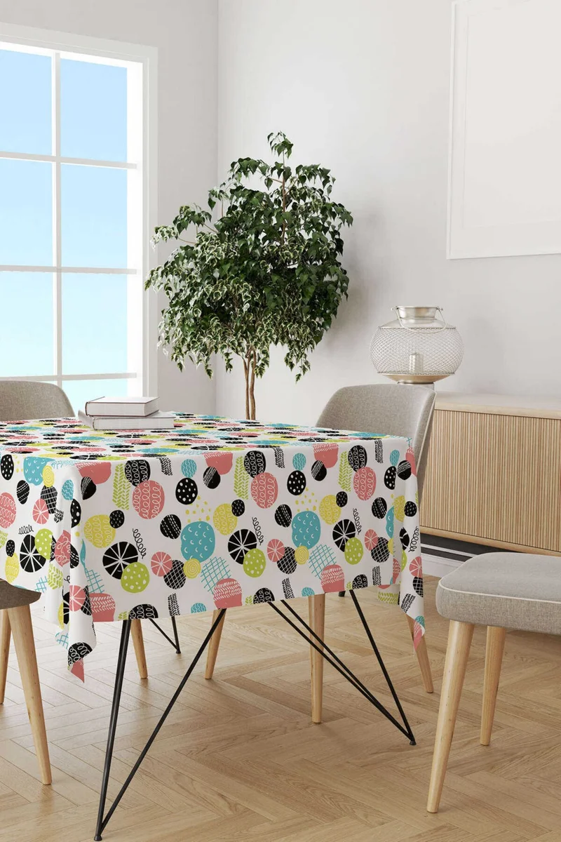 كانغو هوم White Multicolor Polka Dot Patterned Digital Printed Tablecloth CGH589-MS