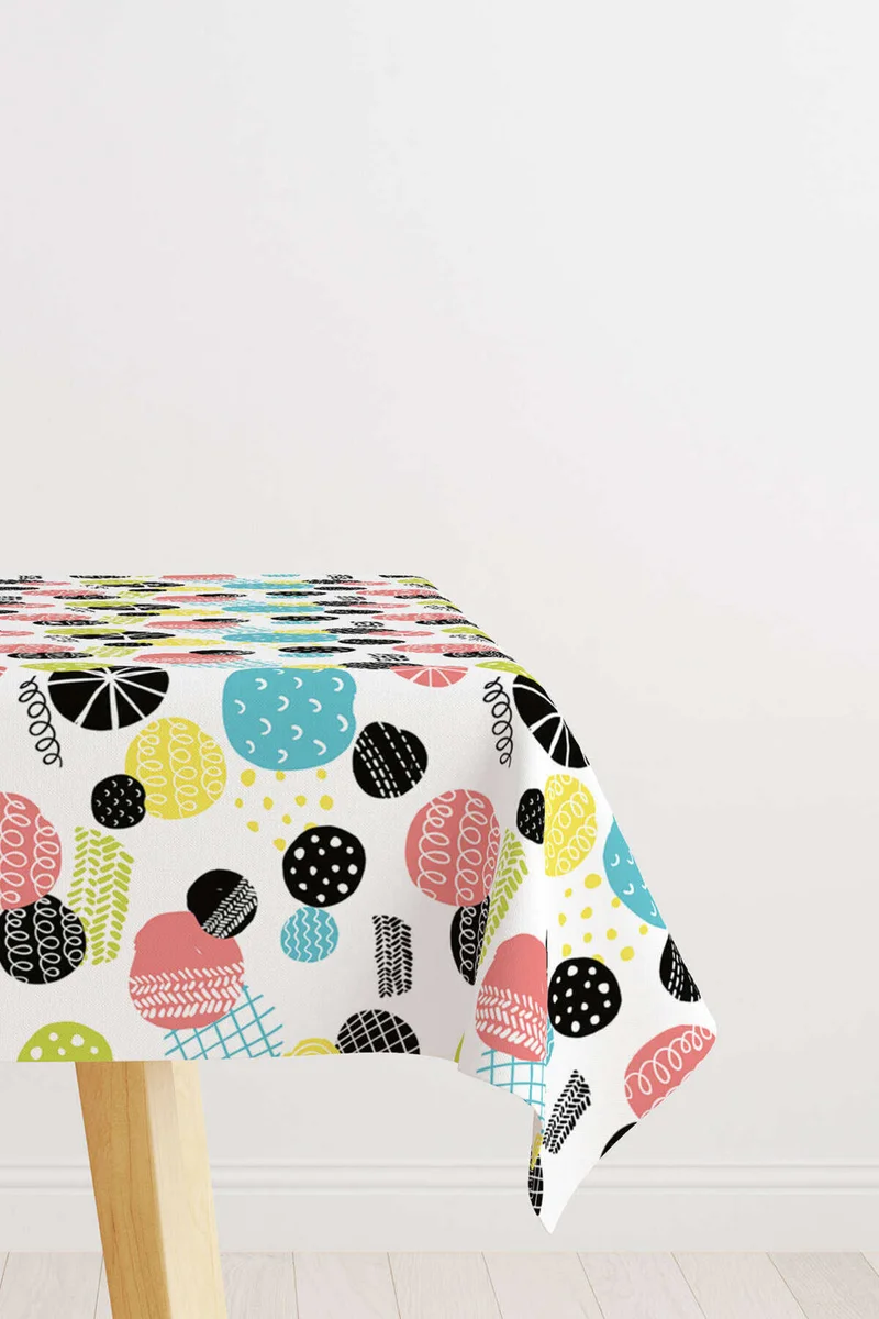 كانغو هوم White Multicolor Polka Dot Patterned Digital Printed Tablecloth CGH589-MS