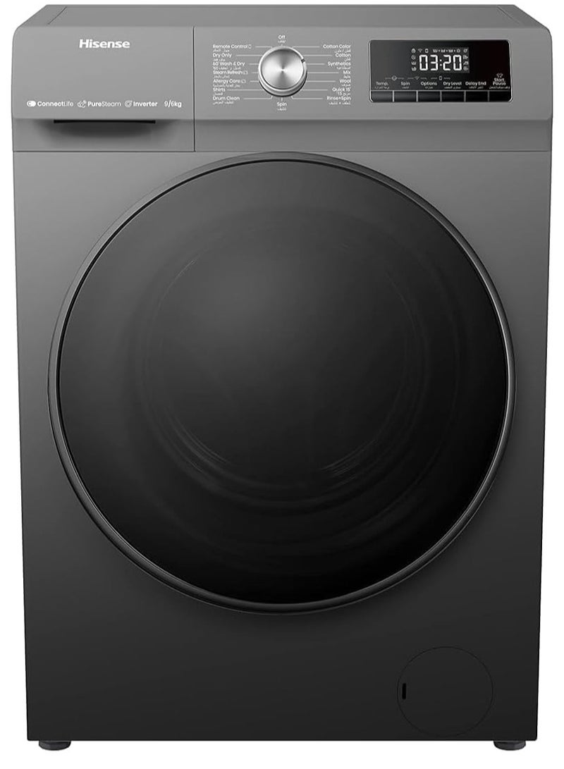 Hisense 9/6KG Front Load Washer & Dryer Smart ConnectLife With Wifi, 1400RPM Model 1 Year Warranty WDQA9014EVJMWT Titanium Grey - Image 1