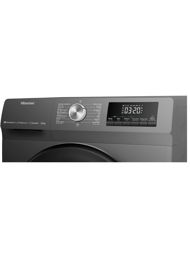 Hisense 9/6KG Front Load Washer & Dryer Smart ConnectLife With Wifi, 1400RPM Model 1 Year Warranty WDQA9014EVJMWT Titanium Grey - Image 2
