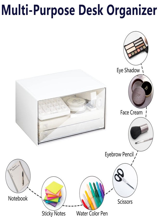 kulusion Desk Drawer Organizer, Stackable Storage Drawers, Plastic White Desk Organizers Great for Makeup Storage Bathroom Organization Accessories Etc - Large 1 Drawers (White) - Image 4