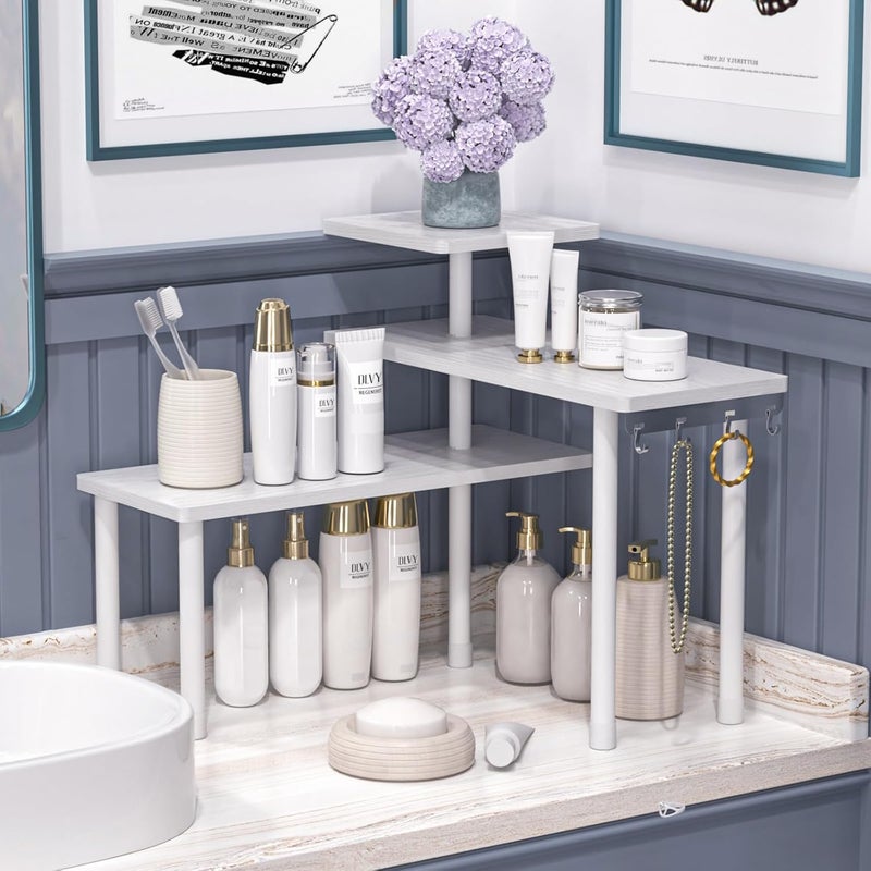 JayRex Wear resistant upgraded material Bathroom Organizer Countertop Corner Shelf, 3 Tier Moveable Organizer for Make Up, Dresser Table, Desktop (White) Space saving design picks - Image 4