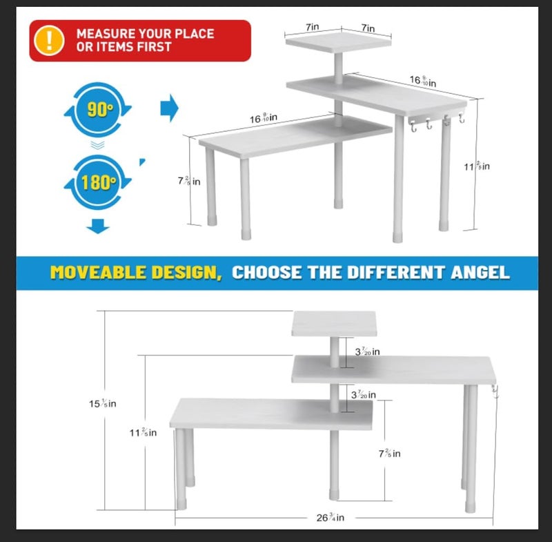 JayRex Wear resistant upgraded material Bathroom Organizer Countertop Corner Shelf, 3 Tier Moveable Organizer for Make Up, Dresser Table, Desktop (White) Space saving design picks - Image 2