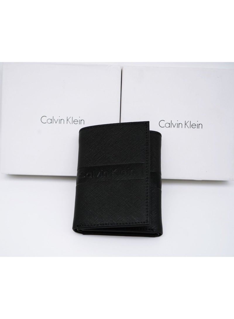 Calvin Klein Men's Genuine Leather Tri-Fold Wallet Black T8WE1.23