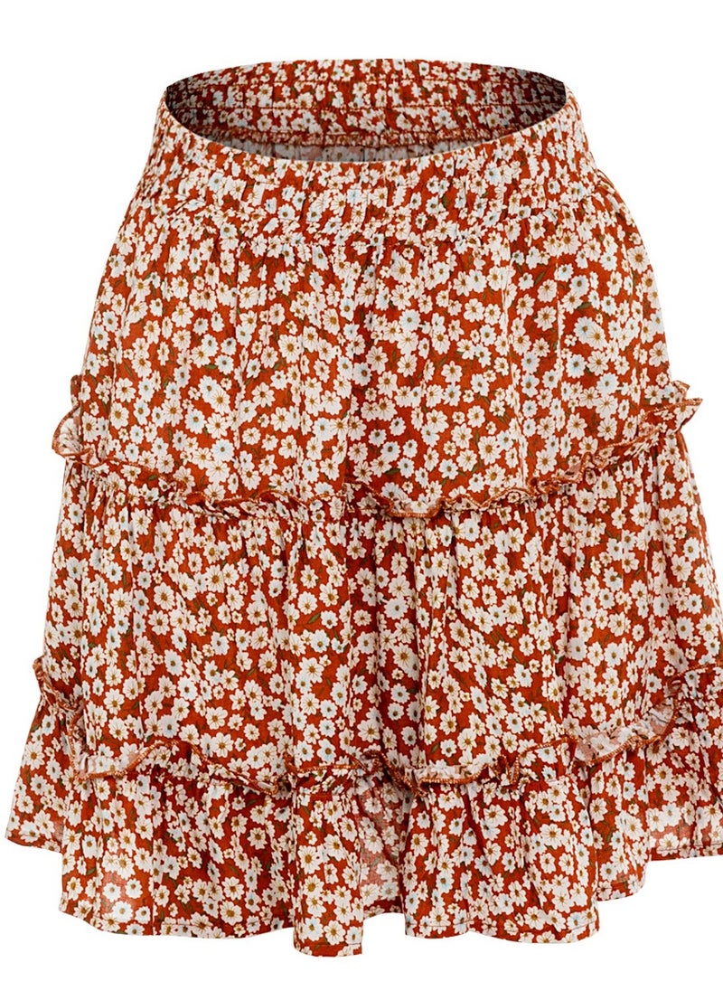 Loquat - New Women's High-waisted Floral Half Skirt Peplum Printed A-Line Short Skirt - Image 1
