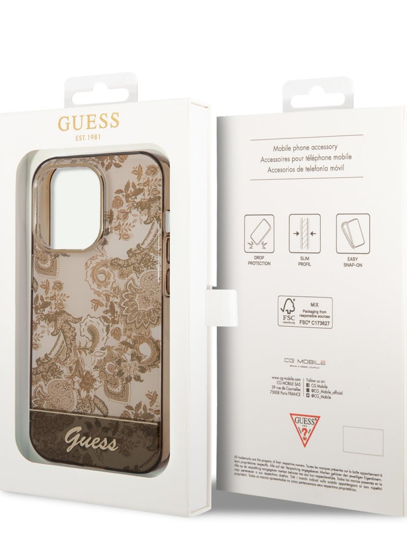 Guess PC/TPU IML Case With Double Layer Electroplated Camera Outline & Toile De Jouy For iPhone 14 Pro - Ochre [ GUHCP14LHGPLHC ]
