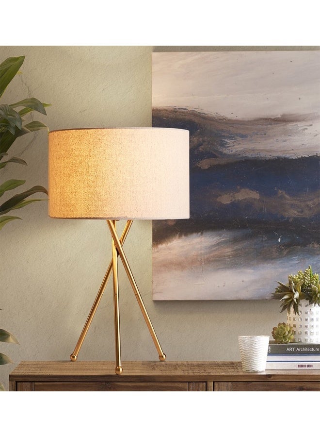 Modern Tripod Table Lamp with Gold Metal Base and Fabric Shade - Image 1