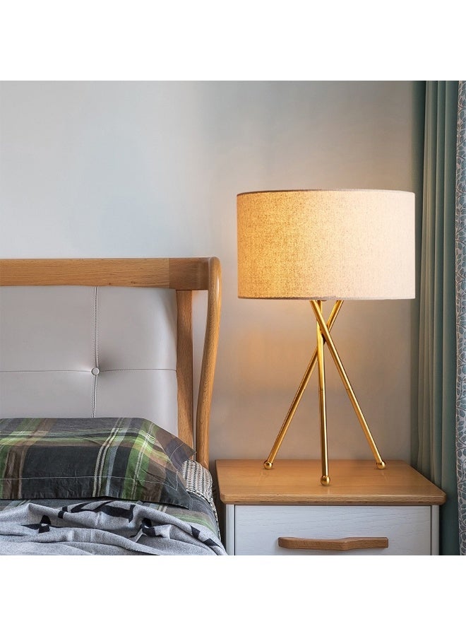 Modern Tripod Table Lamp with Gold Metal Base and Fabric Shade - Image 3