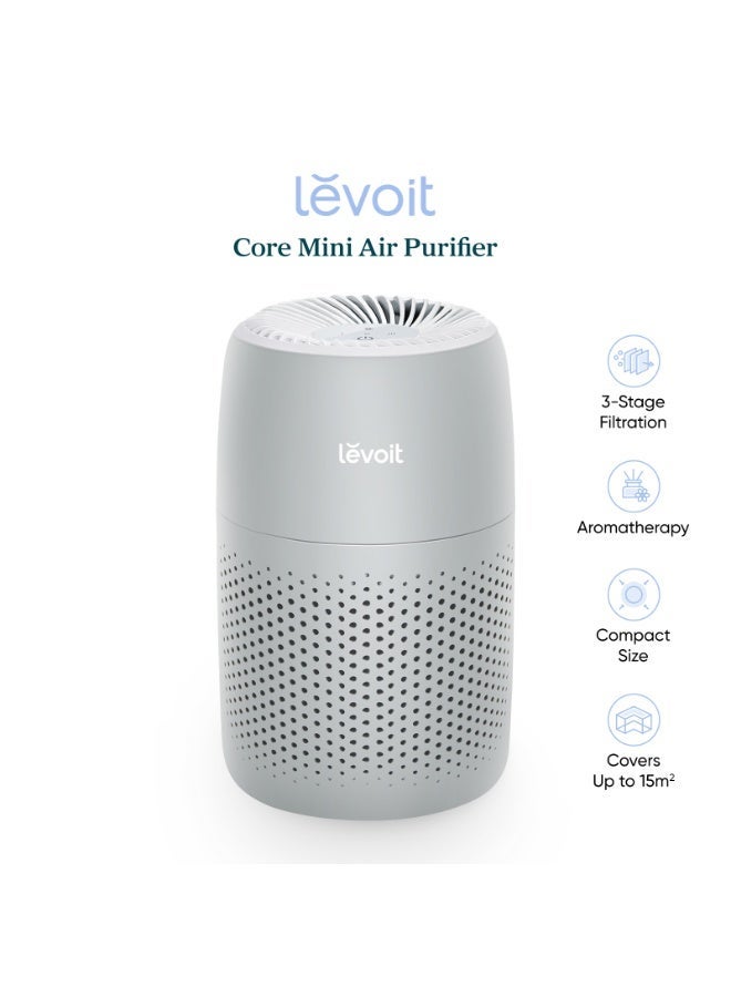 Levoit Core Mini Air Purifier – Portable Air Cleaner with Fragrance Sponge for Smoke, Allergies, Pet Dander, Odors & Dust LAP-C161-AGC– Gray LAP-C161-AGC Grey - Image 1