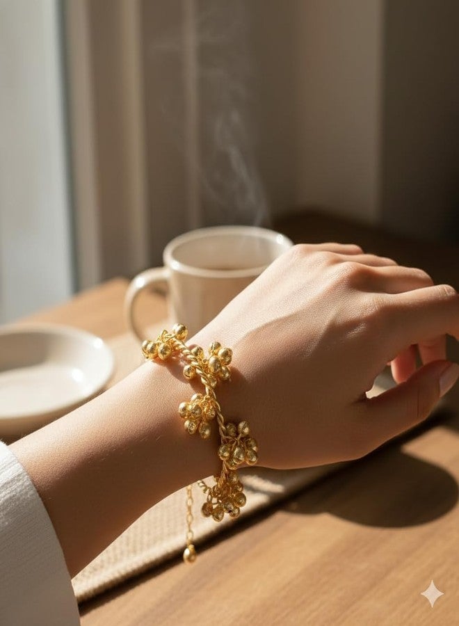 OMID Twisted Rope Gold-Tone Cluster Bead Bracelet for Women - Image 3