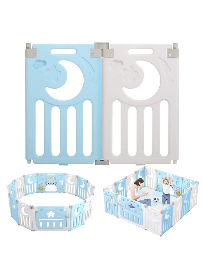 Dripex Upgrade Foldable Kids Activity Centre Safety Play Yard Home Indoor Outdoor Baby Fence Play Pen NO Gaps with Gate for Baby Boys Girls Toddlers (2 Panel - Blue + White) - Image 3