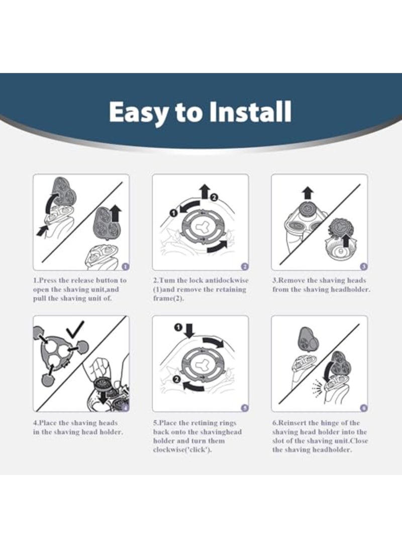 SYOSI SH90 Replacement Rotary Heads for Philips Norelco Shavers Series 9000, New Version of Metal Wheel Buckle and Upgrade Double-Layer Precision Blades - Image 3