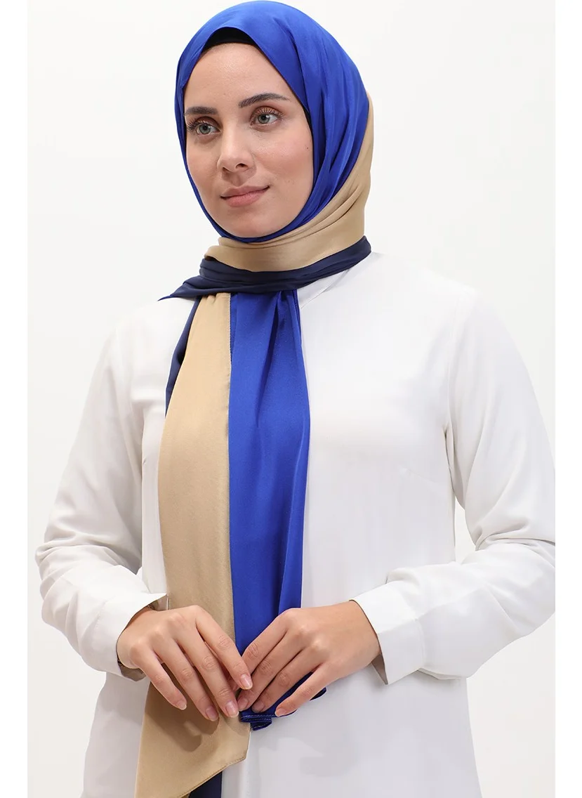 Sefa Merve Karaca Three Color Shawl 81049-40 Gold Navy Blue Saxe