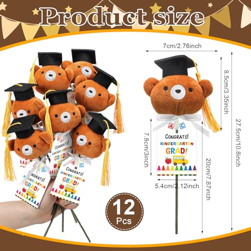 WinnerWhy 12 Sets Kindergarten Graduation Gifts Bear Bouquet with Card Mini Graduation Bears End of The School Gifts for Kids Students 2026 Grad Party Table Decor Keepsake Photo Props Vase Filler - Image 5