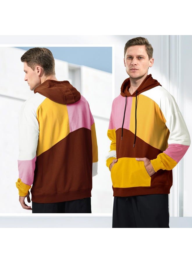 XIAOYAO Men's Fashion Hoodies Techwear Contrast Color Oversize Sweatshirts, Unisex Lightweight Patchwork Hip Hop Pullover Yellow  - Image 4