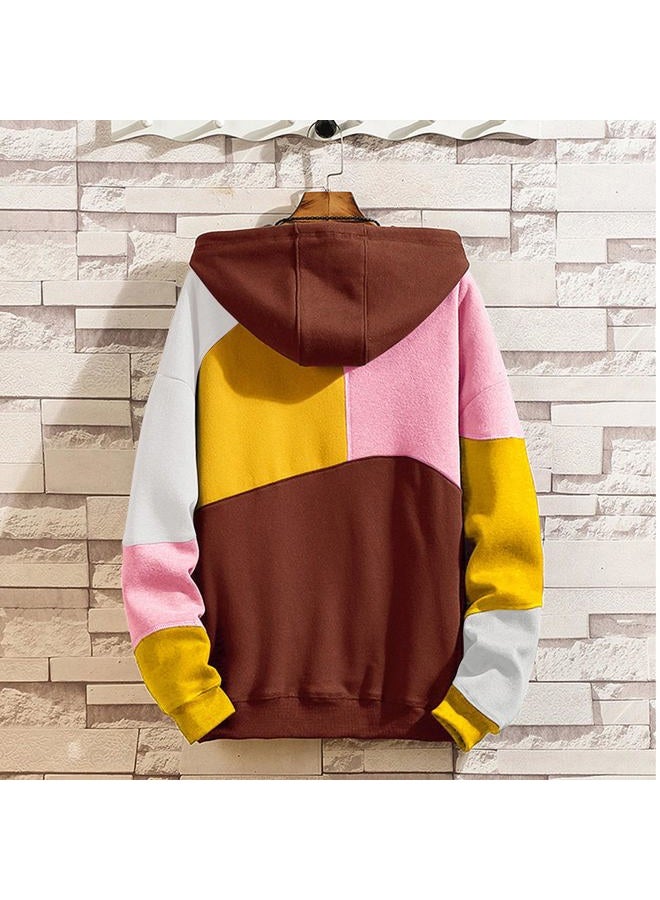 XIAOYAO Men's Fashion Hoodies Techwear Contrast Color Oversize Sweatshirts, Unisex Lightweight Patchwork Hip Hop Pullover Yellow  - Image 2