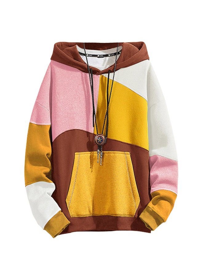 XIAOYAO Men's Fashion Hoodies Techwear Contrast Color Oversize Sweatshirts, Unisex Lightweight Patchwork Hip Hop Pullover Yellow  - Image 1