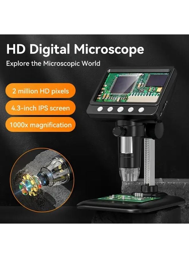 Black 4.3 Inch HD Digital Microscope 1000X Zoom For Biology Forensic Engineering - Image 5